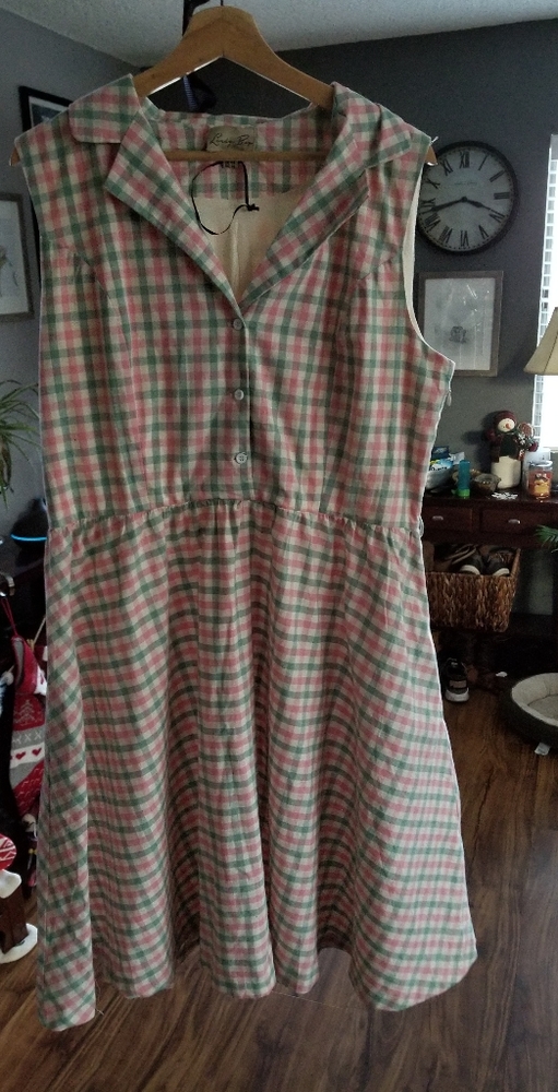 Lindybop pink and green gingham sleeveless dress